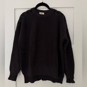 Dark Gray Knit Sweater with Shoulder Details - M